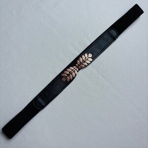 Black Elastic Belt w/ Gold Leaf Buckle- 31in